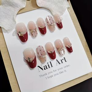 TEMU 프렌치 순수 광택 스타일, 10개 발렌타인데이 새해 소망 타원형 핸드메이드 네일 고양이 눈 프렌치 글리터 인성 작은 패치 깨진 우아하고 부드러운 로맨틱 인조 손톱 데이트 파티 네일 아트