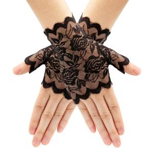 TEMU 1920년대 스타일 여성용 숏 레이스 장갑 2개 세트. 오페라, 이브닝 이벤트, 결혼식에 완벽하며, 꽃무늬가 있는 손가락 없는 디자인으로 구성되어 있습니다.