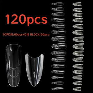 TEMU 60/120개입, 2025년 신상 샌드위치 스타일 타원형 관상혈관 모양 네일 익스텐션 몰드 (15가지 사이즈), 투명 풀 커버리지 젤 네일 몰드, 네일 익스텐션용 상하 몰드, 미용실 용품, 젤 네일 어플리케이션, 풀 커버리지 몰드