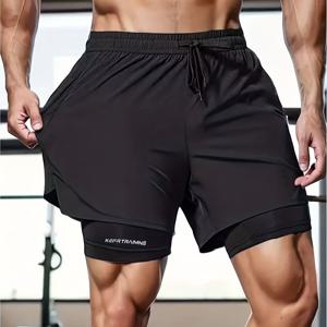 TEMU 남녀공용 커플 2-in-1 룩 속건성 반바지, 남성용 여름 농구 아웃도어 달리기 훈련용 무릎 기장 바지, 비침 방지 아메리칸 스타일 스포츠 반바지, 운동, 달리기, 헬스장, 아웃도어 스포츠에 적합한 사이클링 쇼츠