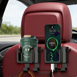 TEMU 2개 세트 멀티 기능 자동차 시트백 정리함 - 컵홀더, 휴대폰 거치대, 후크 포함, 대부분의 차량 모델 호환, 물병, 음료팩, 쓰레기봉투, 안경 수납 가능, 차량 정리용, 뒷좌석 컵홀더, 차량 정리용품, 여행 필수품, 공간절약형 디자인, 내구성 있는 구조, 고품질 소재, 가족 여행에 이상적, 다목적 후크, 다용도 뒷좌석 후크