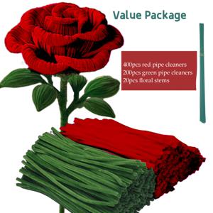 TEMU 거대한 럭셔리 장미 부케 만들기! 620개 대형 장미 샤넬 줄기 공예 키트 - 초대형 레드/핑크 샤넬 줄기 (파이프 클리너) DIY 대형 장미, 발렌타인데이, 어버이날, 웨딩을 위한 화려한 핸드메이드 선물 & 센터피스