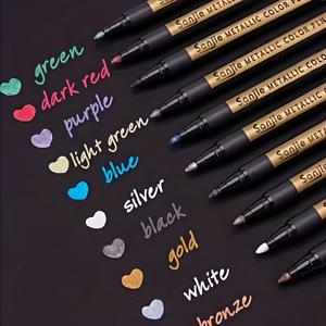 TEMU 메탈릭 컬러 마커 10색 세트 | 중간 팁, 플라스틱 표면 호환, 혼합 잉크, 드로잉, 암석 공예, 카드 제작, 스크랩북 및 앨범에 적합, 카드, 초대장, 공예, 학교 및 사무용품에 적합