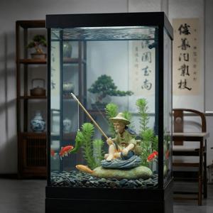 TEMU 큰 레진 보어맨 어부 펑 - 중국 해상 장식, 오래 지속되는 어항 장식, 어항에 이상적인 어항 장식 - 클래식 낚시 피규어, 레진 물고기 장식품