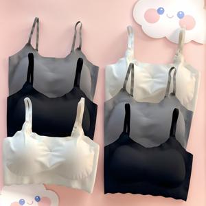 TEMU 편안하고 가벼운 여아 브라 6종 세트, 조절 가능한 스트랩 디자인. 성장 촉진 및 하부 붕괴 방지 효과, 십대 여아용