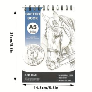 TEMU 대형 사이즈 나선형 제본 스케치북 - A5 사이즈, 고품질 두꺼운 표지, 두꺼운 종이 페이지, 회화 및 스케치용, 모든 유형의 예술가에게 이상적 | 예술적인 표지 디자인 | 튼튼한 제본, 생일/크리스마스/선물, 사계절용