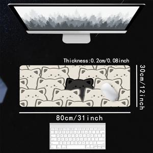 TEMU PC/노트북용 대형 귀여운 고양이 얼굴 마우스 패드 1개, 미끄럼 방지 고무 베이스 및 매끄러운 표면 데스크 매트, 게이밍, 사무실, 컴퓨터 셋업에 적합, 안정적인 두꺼운 베이스 선물 - 고양이 테마 책상 액세서리