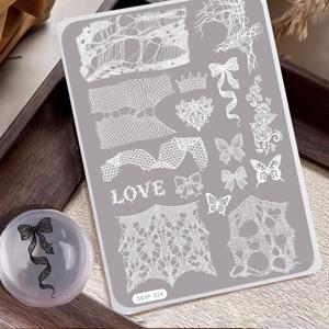 TEMU 레이스 테마 네일 아트 디자인 플레이트 1개, 나비, 리본, 디스트레스드 フィッシュ넷 레이스를 포함한 레이스 모양; 핸드 페인팅 불필요; 네일 아트 도구