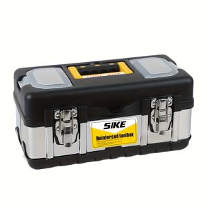 TEMU 고하중 산업용 공구함 1개, 다기능 이중 레이어 휴대용 수납 케이스, 충격 방지, 방수, 스테인리스 스틸 및 플라스틱 구조, 자전거, 가정용, 자동차 공구 보관에 이상적, 가정용 공구함 | 산업용 디자인 | 안전 잠금장치, 휴대용 공구함