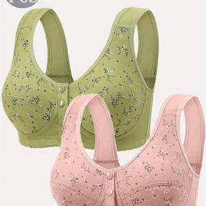 TEMU 2개 세트 무봉제 프론트 클로저 탱크탑 통기성 프린팅 우아한 여성용 스포츠 요가 브라 언더와이어 없음