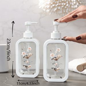 TEMU 새로운 창의적인 가정 욕실용 디스펜서 2개 세트. 검은색 배경과 연꽃과 새 디자인의 핸드 펌프가 특징이며 욕실 및 주방에 적합하며 비누, 비누 세정제, 샤워 젤 등에 이상적입니다. - 혁신적인 로션 병, 디스펜서