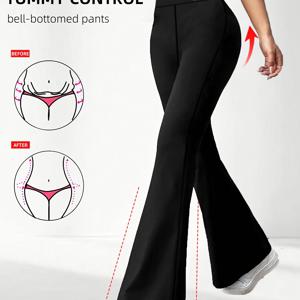 TEMU 여성용 하이웨스트 플레어 팬츠 1개 | 복부 레깅스, 투명 스트레치 팬츠, 캐주얼 및 포멀한 분위기 - 사계절용 슬림 하의