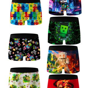 TEMU 7피스 어린이 속옷 세트, 프린트 도시 스트리트 스타일 축구 디자인, 부드럽고 편안한 박서 브리프, 4-12세 남아용