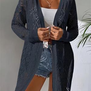 TEMU 풀 홀로우 숄더 롱 오픈 셔츠