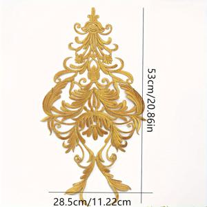 TEMU 옷과 스커트를 장식하기 위한 뜨겁게 녹는 접착제 뒷면이 있는 대형 금색 실 자수 레이스 패브릭 패치