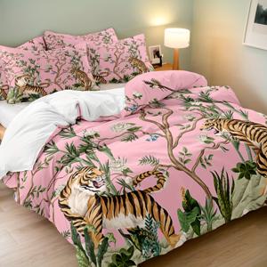 TEMU 3피스 폴리에스터 이불 커버 세트 (1*이불 커버 + 2*베개 커버, 코어 미포함), 침실 게스트룸용 타이거 프린트 침구 세트, 부드럽고 편안한 이불 커버, 가족 및 친구를 위한 선물