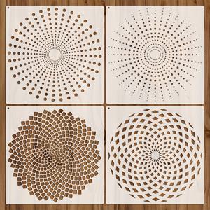 TEMU 4개 기하학 점 원형 템플릿 세트 - 12인치 만다라 패턴, 벽, 매트, 바닥, 천, 의류 및 가구 제작에 적합 - PET 소재로 제작