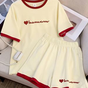 TEMU 여름 여아 의류 세트, 스타일리시한 투피스 스포츠 캐주얼, 긴팔 상의와 반바지 포함, 2025년 여름 신상, 야외 활동에 적합