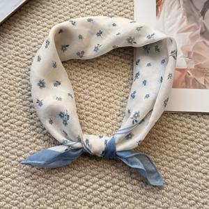 TEMU 파란 별 꽃 아티스틱 레이어드 일본 스타일 프레쉬 다용도 스몰 스퀘어 스카프, 통근용, 넥 스카프 또는 헤드 레이어드 가능