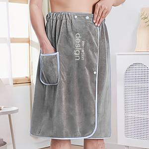 TEMU 1개 코랄 플리스 흡수성 남성용 착용 가능한 목욕 타월 포켓 포함 - 부드러운 스파 사우나 랩, 자수 욕실용품, 샤워 스커트