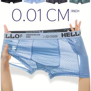 TEMU 4개입 남성용 헬로 웨이스트 클로저 창의적 디자인 아이스 실키 편안한 트렌디 메쉬 통기성 쿨 패션 박서 블랙, 다크 그레이, 그린, 스카이블루