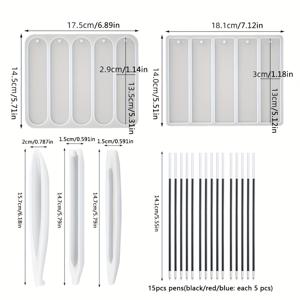 TEMU 20개/세트 실리콘 볼펜 및 직사각형 타원형 북마크 펜던트 레진 몰드, 레진 에폭시 거울 주얼리 펜던트 실리콘 몰드, 수제 문구 공예, 혼합 모양 펜 몰드 (참 장식 포함), 창의적인 선물 선택