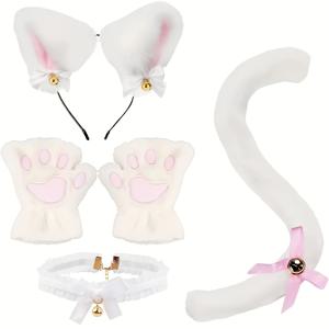 TEMU 카니발 파티 5/6피스 여성용 고양이 코스튬 세트 - 귀, 꼬리, 칼라, 장갑 포함 - 할로윈, 카니발, 가면무도회, 귀여운 고양이 테마 이벤트에 완벽