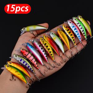 TEMU 인기 모델 싱킹 미노우 낚시 루어 15개입 저크베이트 배스 파이크 카크베이트 워블러 스윔베이트 전문가용 하드베이트