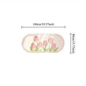 TEMU 침실 장식용 핑크 튤립 플러시 러그, 1000Cm X 10Mm, 크림 스타일 INS 플로럴 롱 카펫 (거실용), 미끄럼 방지 부드럽고 푹신한 워셔블 매트 (홈 라운지용)
