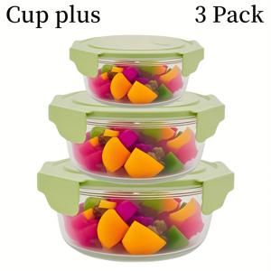 TEMU 3개 묶음 14oz/24oz/ 고휘도 유리 보관 용기 | 힌지 뚜껑, 전자레인지, 식기세척기, 냉장고, 오븐 사용 가능 누출 방지 원형 도시락, 핑크 및 그린 색상