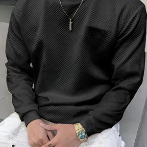 TEMU 남성 패션 후드티 & 스웨트셔츠 남성용 크루넥 스웨트셔츠 자카드 디자인 캐주얼 스트리트웨어 후드티 이지 베이직 긴소매 티셔츠 스포츠 스웨트셔츠 남성 캐주얼 웨어 커프스 밑단