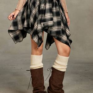 TEMU 북코어 서천방향-DP070412] 우아한 파티용 여성 스커트, 이국적인 스타일, 외출용 비치웨어, 체크무늬 비대칭 랩 스커트 - Y2K 빈티지 스타일