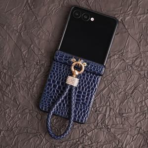 TEMU 럭셔리 악어 크로커다일 프린트 고광택 인조 가죽 인조 도금 랜야드 패션 폰 커버 삼성 갤럭시 Z 플립 7, Z 플립 7 FE, Z 플립 6, Z 플립 5, Z 플립 4, Z 플립 3 5G 폴딩 모바일 폰 보호 케이스