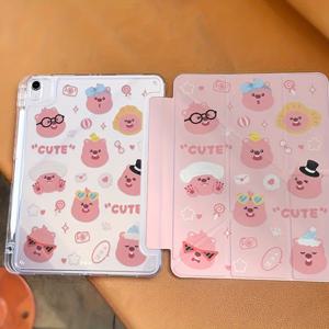 TEMU 아이패드 케이스용 귀여운 핑크색 동물 Y자형 접이식 플립 스탠드 펜 홀더 1개. 아이패드 에어 4세대/5세대 (10.9인치) 호환, 접이식, 미끄럼 방지, 조절 가능한 킥스탠드 및 유연한 혼합 보호 기능 제공.