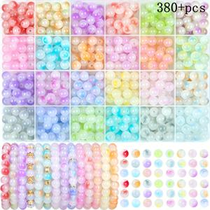 TEMU 비딩 키트, 비딩 용품 - 380개 8mm 유리 모조 옥 구슬 DIY 친구십 팔찌 목걸이 만들기용 그라데이션 더블 컬러 라운드 비즈 세트
