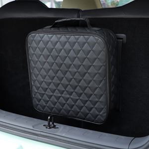 TEMU 럭셔리 PURhombus 차량 정리함, 다기능 대용량 수납 박스, 내마모성, 방수, 세척 쉬움, 지퍼 포함 - 스크래치 방지, 내구성 및 퀼팅 디자인, 여행 필수품, 스타일리시한 디자인