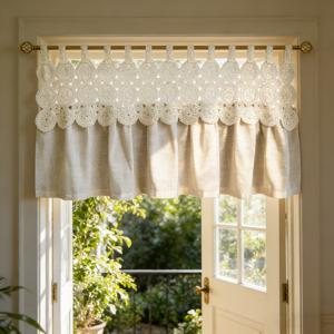 TEMU 1개 빈티지 기하학적 베이지 패치워크 짧은 커튼, 서재, 주방 캐비닛, 홈 데코, 카페 블라인드용, 탭 탑 디자인, 작은 창문용