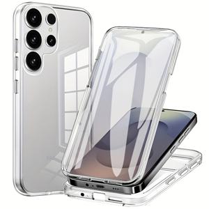 TEMU 삼성 갤럭시 S25, S24, S23, S522, S21, S20 FE, 노트 10, 20 울트라 플러스, A36, A56, A55, A54, A53, A52, A52, A51, A35, A33, A32, A31, A07, A07, A05S 4G, 5G용 투명 럭셔리 360° 보호 휴대폰 케이스 및 커버