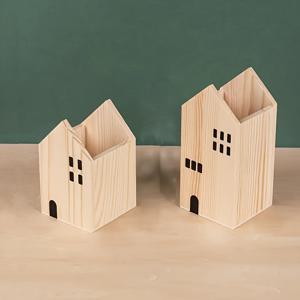 TEMU 2개 또는 4개 세트 신상 하우스 모양 펜 홀더, 창의적인 나무 책상 정리함, 메이크업 보관 상자, 홈 & 오피스 데스크 장식 액세서리, 독특한 선물 아이디어