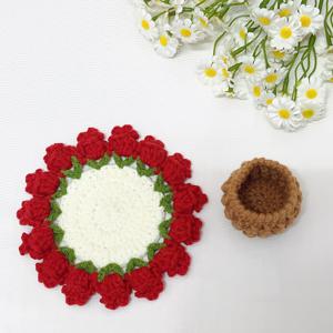 TEMU 수제 코바늘 뜨개질 튤립 부케 코스터, 꽃 바구니가 있는 튤립 부케가 특징이며, 내열 매트와 테이블 장식품으로 사용 가능하며, 휴일을 위한 독특하고 창의적인 선물로 완벽하며, 홈 데코에 적합합니다.