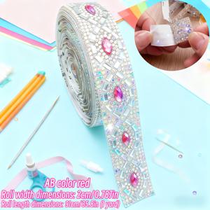 TEMU 1야드 자가 접착 무봉제 라인스톤 트림 테이프 - 쉬운 적용이 가능한 반짝이 DIY 공예 스트립, 단색 반짝임 장식용 (의류, 신발, 모자, 차량 내부, 휴일 선물 및 파티 장식용) (1야드 롤)