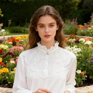 TEMU 다재다능한 새로운 레이스 자수 숄 칼라 화이트 페이크 칼라 레트로 셔츠 레이스 스탠드업 칼라 칼라 인형 장식