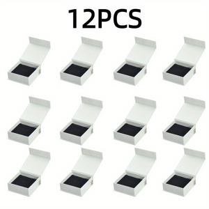 TEMU 12개 플립형 보석 상자 | 9*9*3Cm, 블랙 앤 화이트, 휴대용 귀여움, 반지, 귀걸이, 펜던트, 선물 포장에 적합 | 글램 스타일, 종이 재질, 광택 마감, 버클 잠금 가능