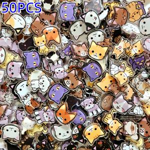 TEMU 2D 플랫 - 50개입 만화 귀여운 고양이와 강아지 혼합 주얼리 세트 | 2D 양면, 고품질 아크릴, 키체인, 귀걸이, 팔찌, 목걸이 제작에 적합 - 펜, 가방, 휴대폰 케이스 장식, 창의적인 수제 선물로 이상적