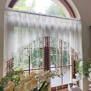 TEMU 1개 프랑스 럭셔리 화이트 레이스 시어 아치형 커튼, 거실 창문용 드레이프, 태슬과 비즈 장식, 홈 , 카페 호텔 블라인드