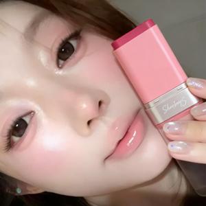 TEMU 생기 가득 취기 블러셔 스틱 투인원 크림 블러셔 스틱 브러쉬 내장 데일리 메이크업 부드럽고 볼륨감 있는 치크 메이크업