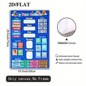 TEMU 2D 평면, 1개 Hoojojo 자석 벽걸이 달력 차트 - 프레임리스 캔버스 프린트, 주간, 월간, 날씨 및 계절 차트, 자석 장식용, 교실 및 사무실용 교육 포스터 - 레트로 모던 선물, 2D 평면