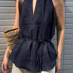 TEMU V넥 타이 디자인의 세련된 민소매 탑. 캐주얼 외출, 스타일리시한 출퇴근, 데이트, 휴가, 오피스룩에 완벽합니다.