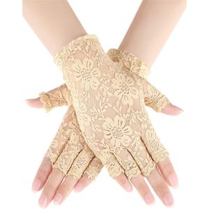 TEMU 1쌍 여성용 우아한 숏 핑거리스 레이스 장갑 - 빈티지 1920s/1950s 스타일, 오페라, 웨딩, 코스프레, 테마 파티, 스트레치 폴리에스터-스판덱스, 손세탁 가능, 볼, 티 파티 & 역사 의상용