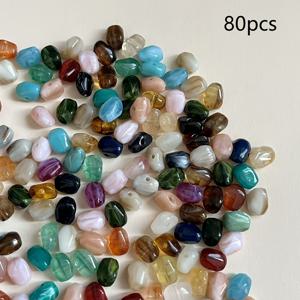 TEMU DIY 주얼리 제작용 화려한 모조 옥 구슬 80개, 팔찌, 목걸이, 휴대폰 고리용 둥근 캡이 있는 6x9mm 원통형/컷 비즈 - 공예용 액세서리용 멀티컬러 비즈 모음
